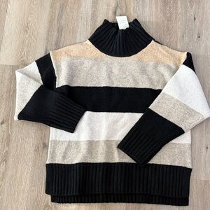 a new day Colorblock Turtleneck Sweater - Black, Cream, Tan